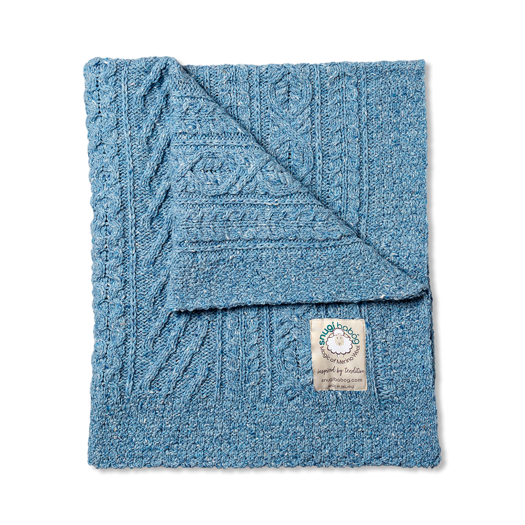 Classic Aran Knitted Baby Blanket in Pure Merino Wool