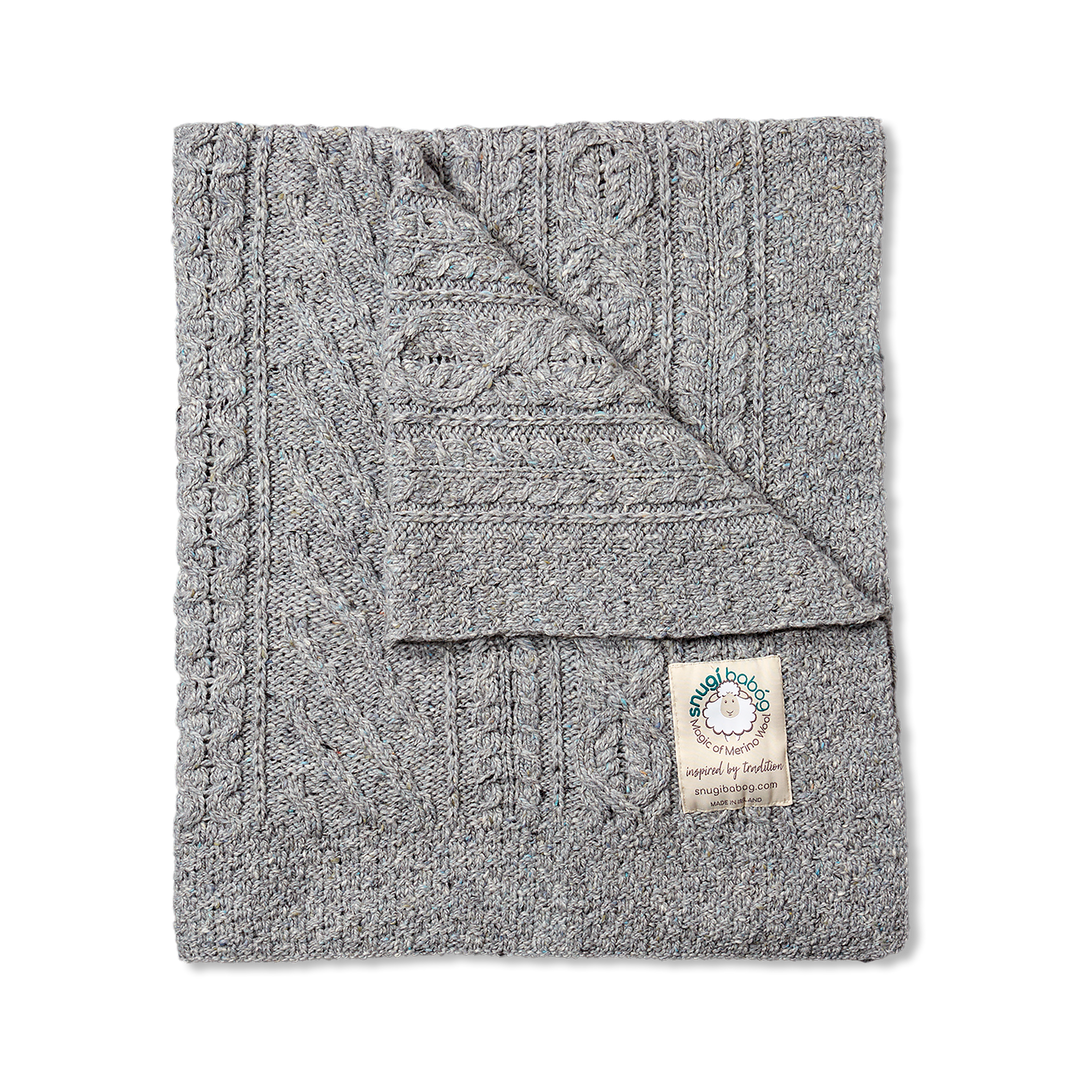 Classic Aran Knitted Baby Blanket in Pure Merino Wool