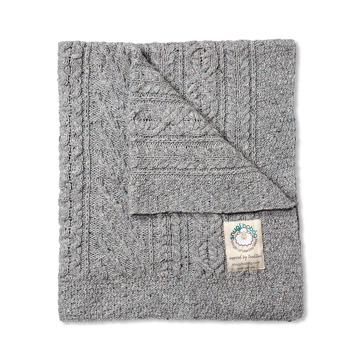 Classic Aran Knitted Baby Blanket in Pure Merino Wool
