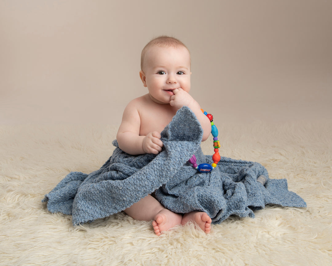 Classic Aran Knitted Baby Blanket in Pure Merino Wool