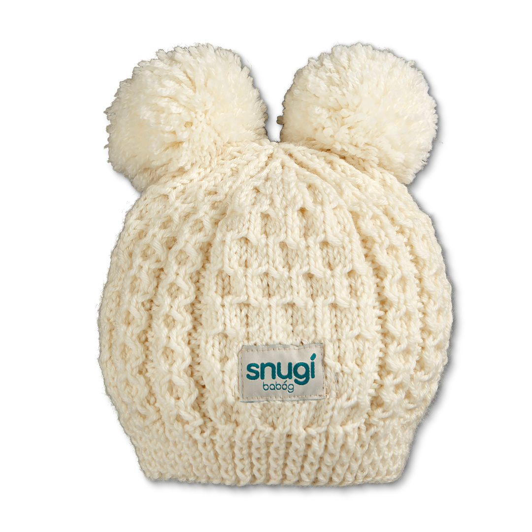 Hand Knitted Honeycomb Baby Hat in Pure Merino Wool with Double Pom Pom
