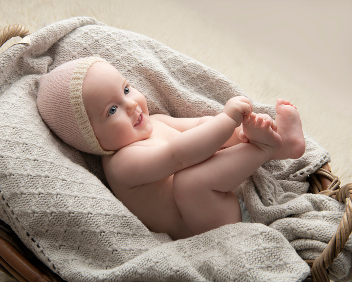 Classic Aran Knitted Baby Blanket in Pure Merino Wool