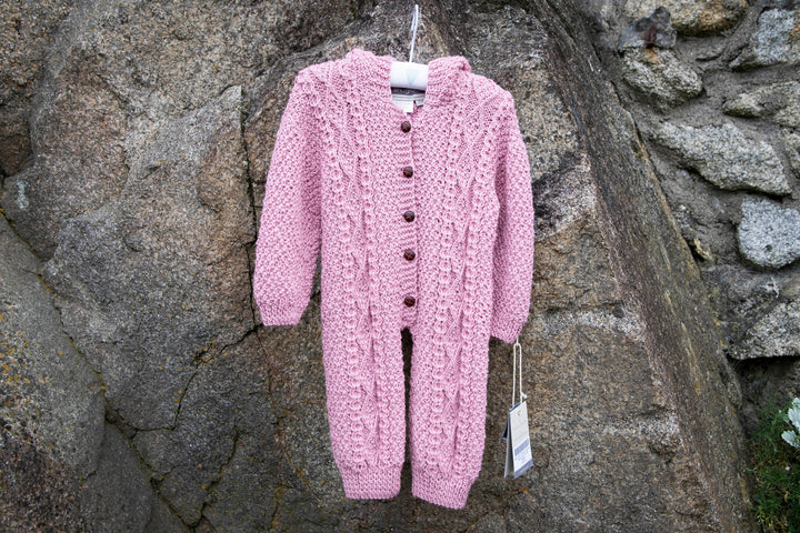 All-in-One Aran Knitted Romper in Pure Merino Wool With Hood - Hand Knitted in 100% Finest Italian Seisa Merino