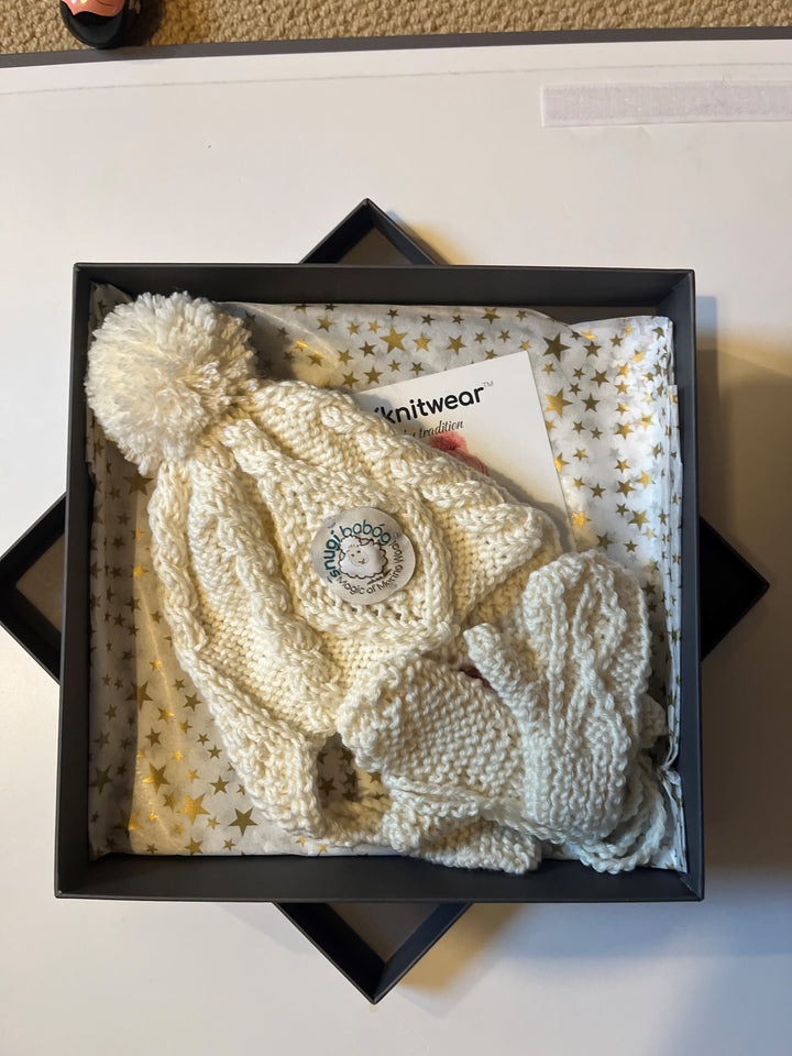 Hand-Knitted Italian Merino Wool Baby’s Bobble Hat and Mittens Set -