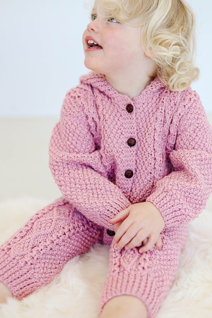 All-in-One Aran Knitted Romper in Pure Merino Wool With Hood - Artisan Knitted in 100% Pure Merino