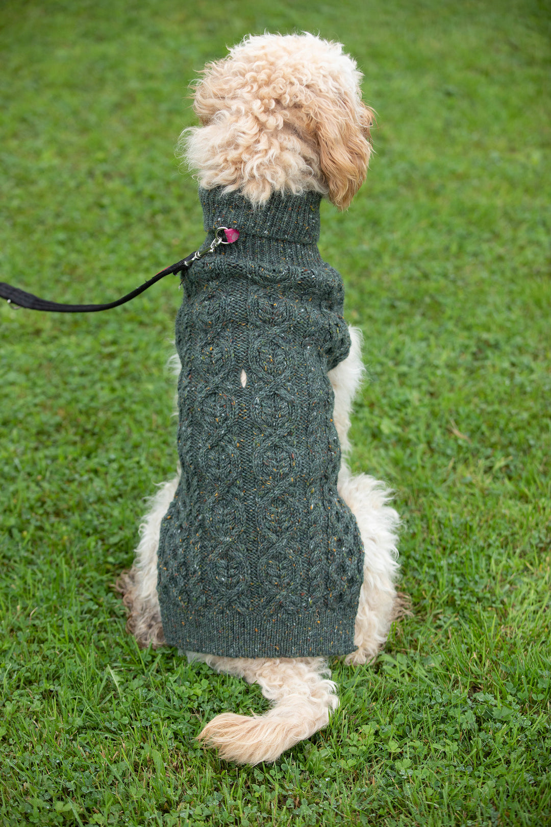 Knitted Aran Polo Neck Dog Sweater in Kilcarra Tweed Wool with