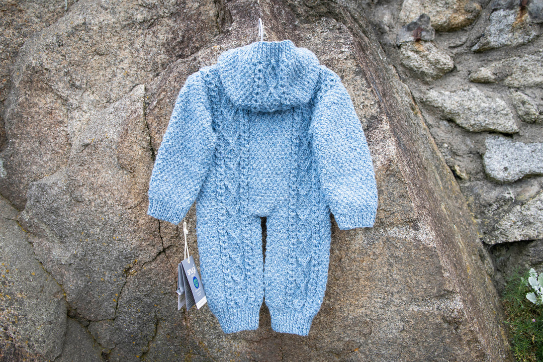 All-in-One Aran Knitted Romper in Pure Merino Wool With Hood - Hand Knitted in 100% Finest Italian Seisa Merino