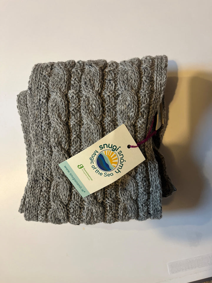 100% Kilcarra Tweed Cable Knit Grey Wool Scarf